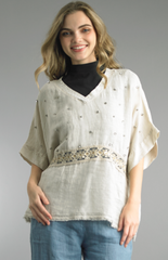 Linen Embellished Waist Top