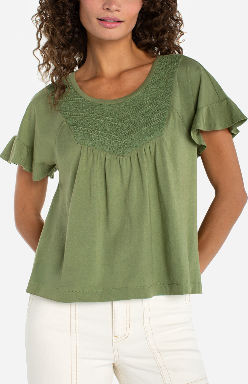 Flutter Sleeve Top w/ Embroidery