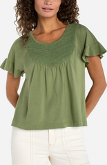Flutter Sleeve Top w/ Embroidery