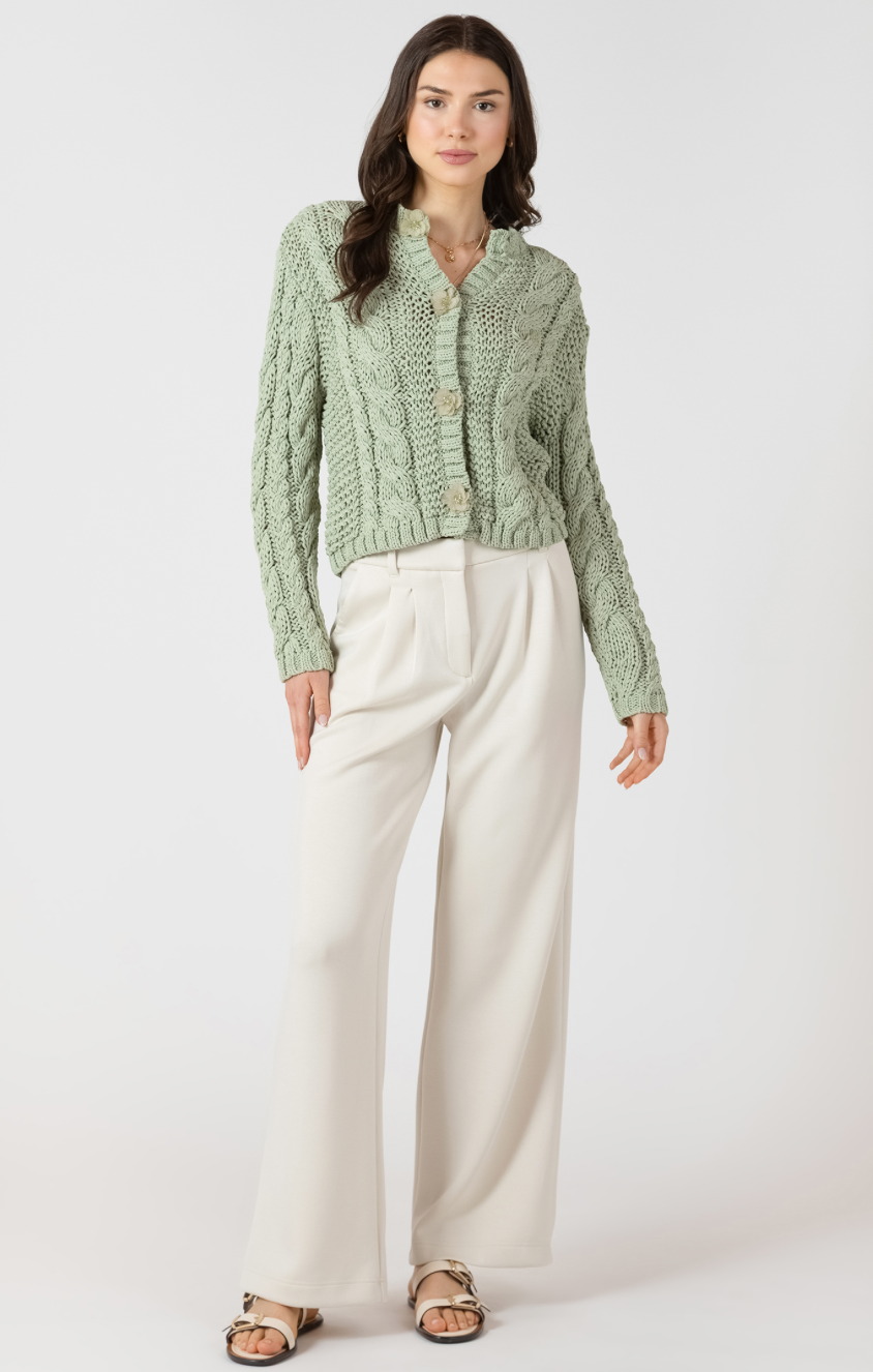 Floral Button Cable Cardigan