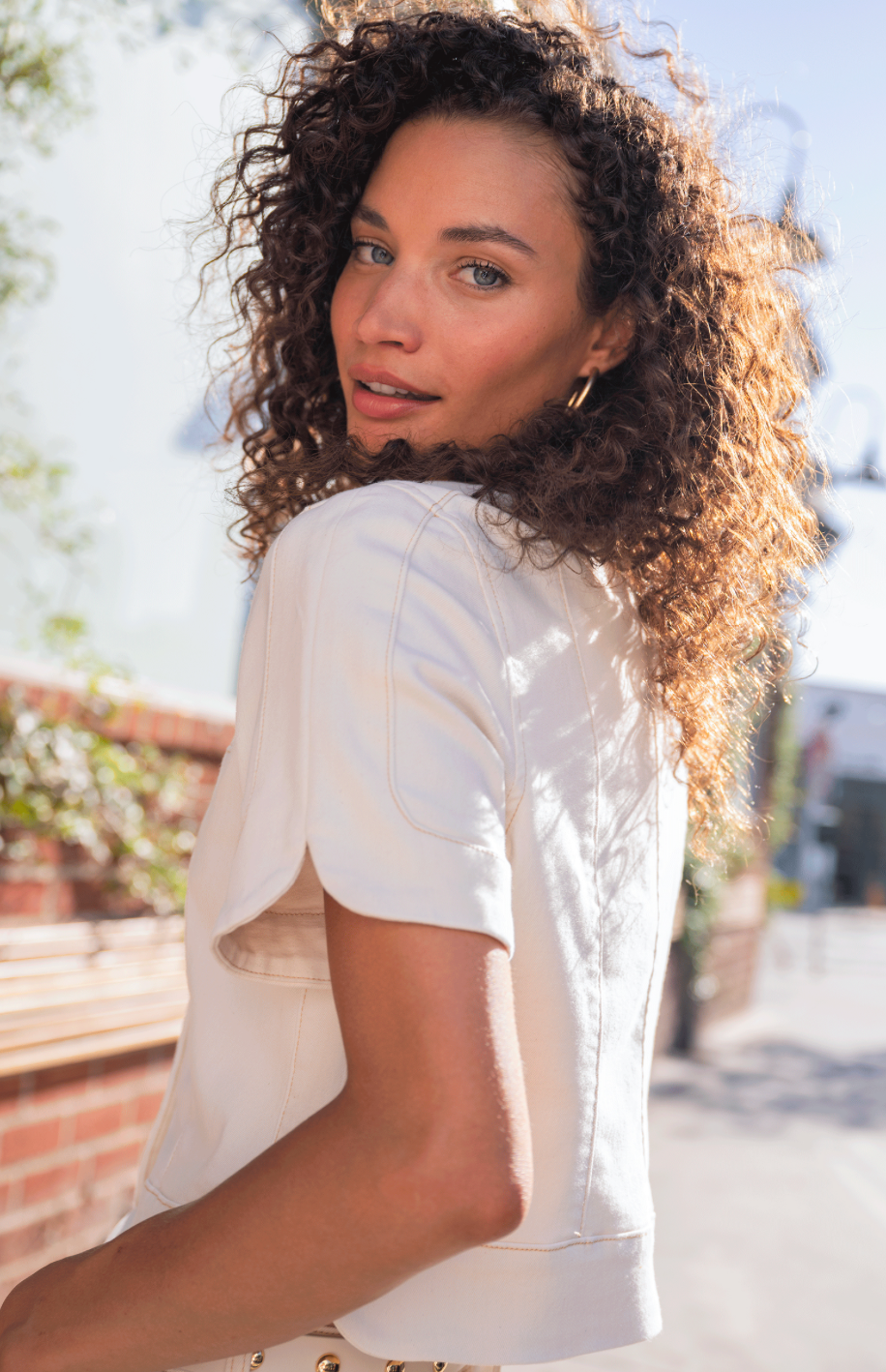 Collarless Short Sleeve Cropped Jacket