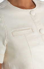 Collarless Short Sleeve Cropped Jacket