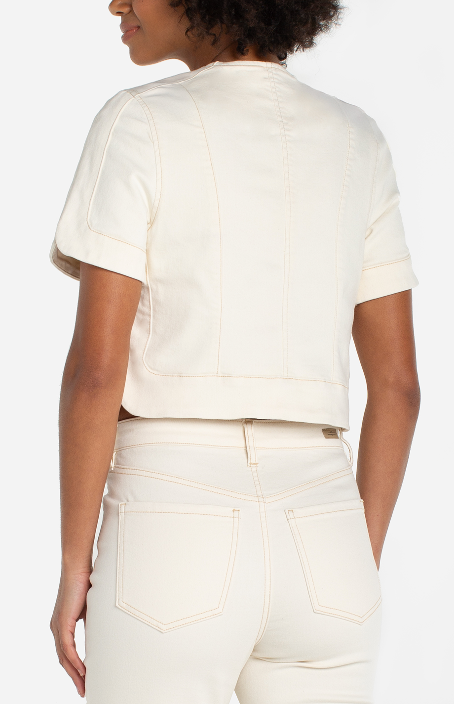 Collarless Short Sleeve Cropped Jacket