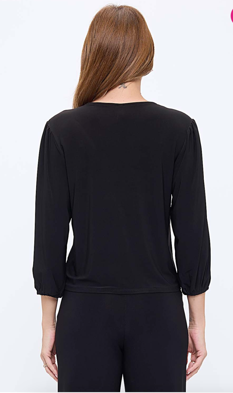 Tie Front Gathered Sleeve Top