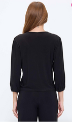 Tie Front Gathered Sleeve Top