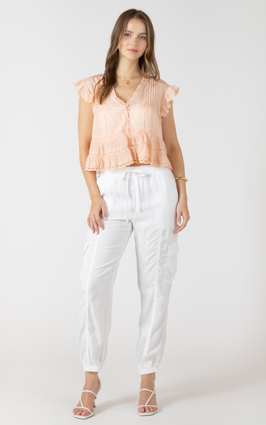 Lace Trim Soft Peplum Blouse