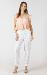 Lace Trim Soft Peplum Blouse