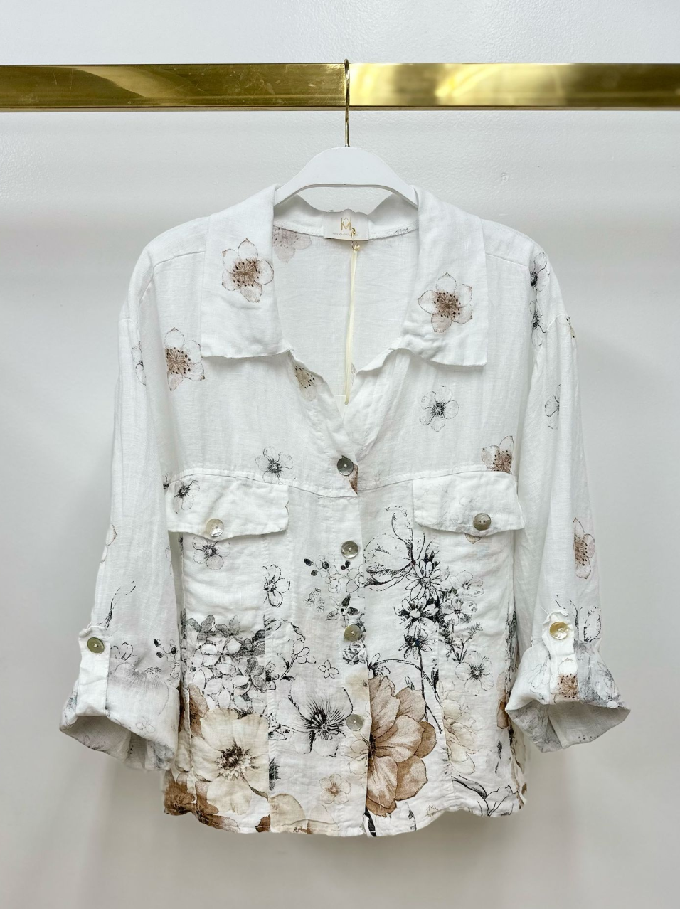 Linen Floral Button Down w/ Pockets