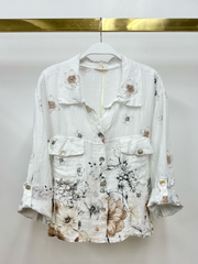 Linen Floral Button Down w/ Pockets