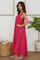Linen V-neck Maxi Dress w/ Pockets