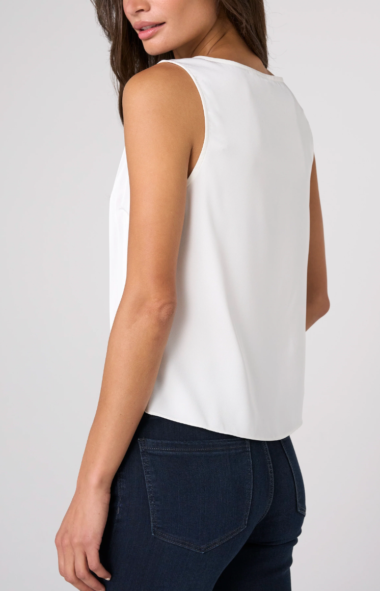 V-neck Woven Tank W/ Lace Trim