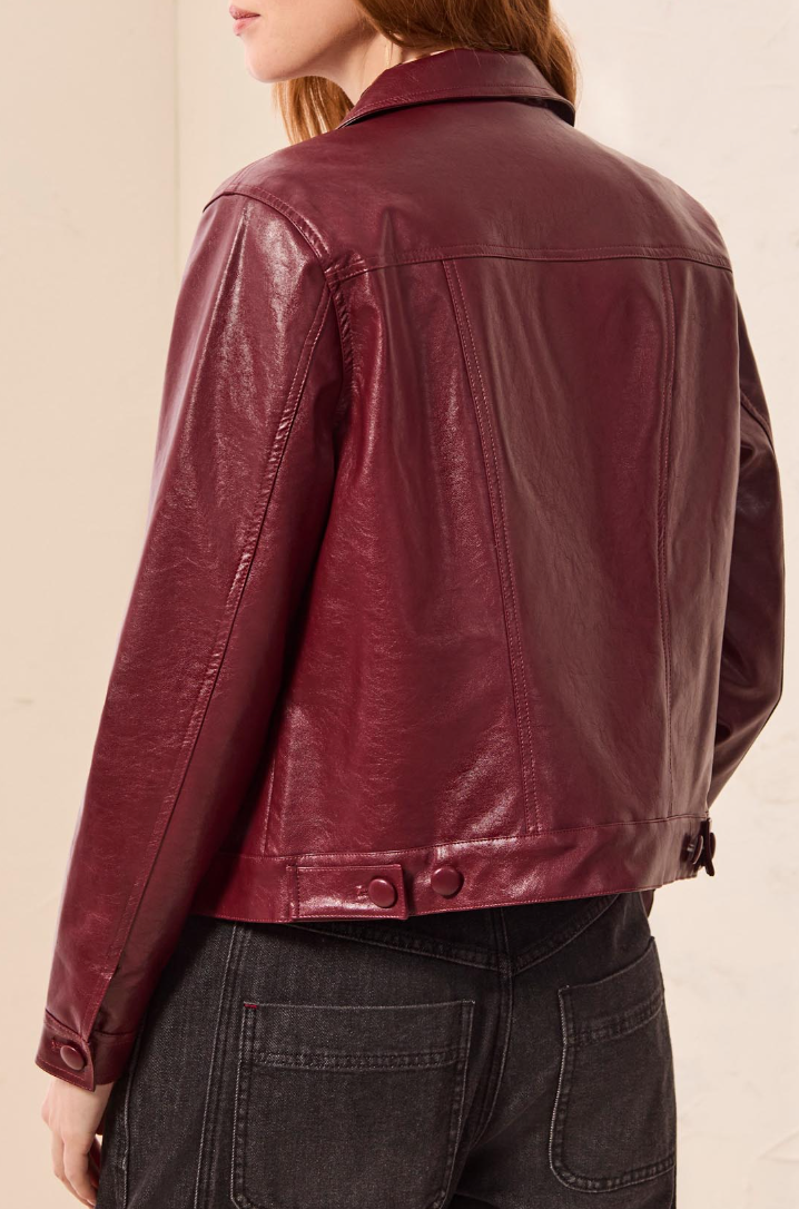 Lined PU Jacket w/ Covered Buttons