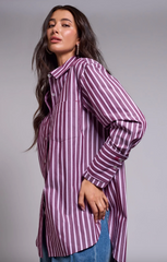 Blue Thread Oversized Striped Button Down