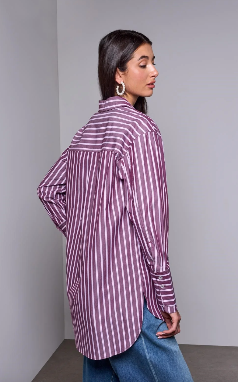 Blue Thread Oversized Striped Button Down