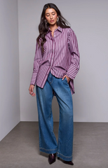 Blue Thread Oversized Striped Button Down
