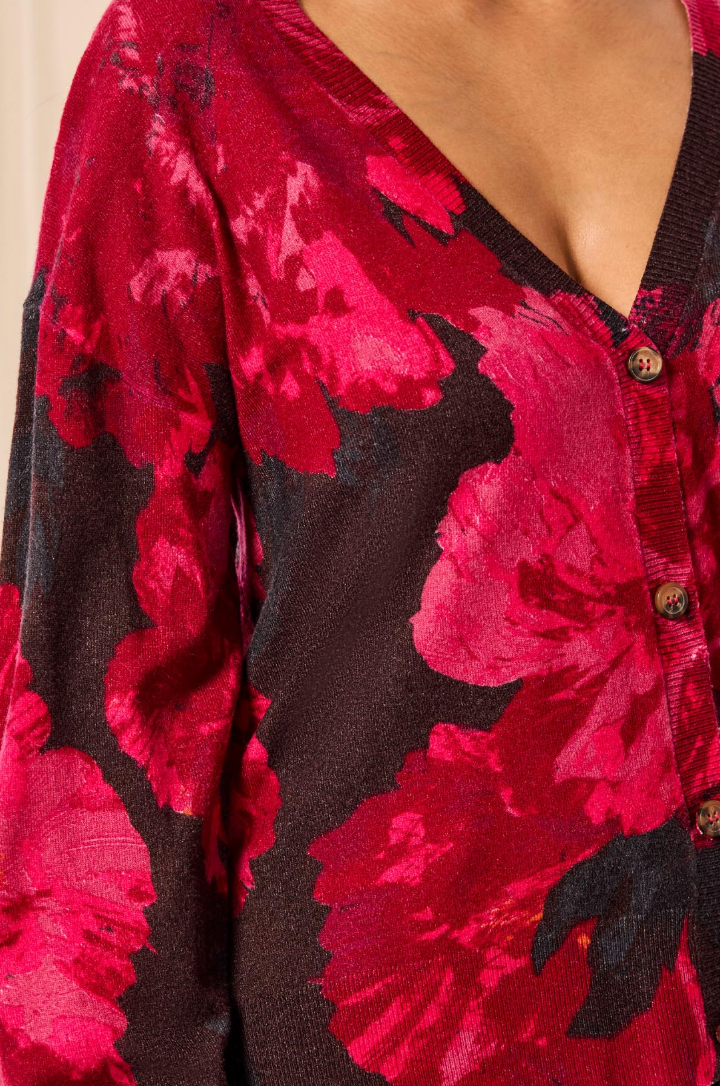 L/S Floral Button Cardigan