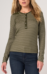 L/S Striped Henley Top w/ Sweater Trim
