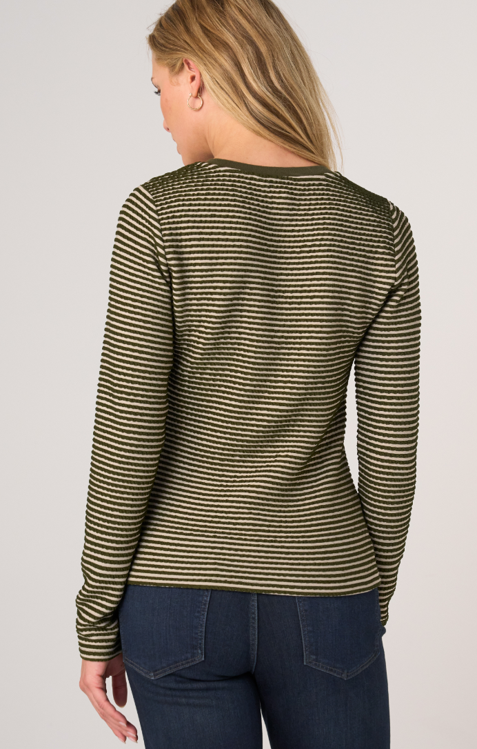 L/S Striped Henley Top w/ Sweater Trim