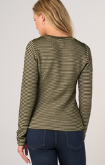 L/S Striped Henley Top w/ Sweater Trim