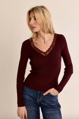 Vneck Lace Trim L/S Sweater