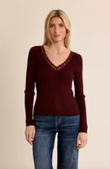 Vneck Lace Trim L/S Sweater