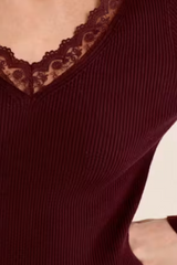 Vneck Lace Trim L/S Sweater