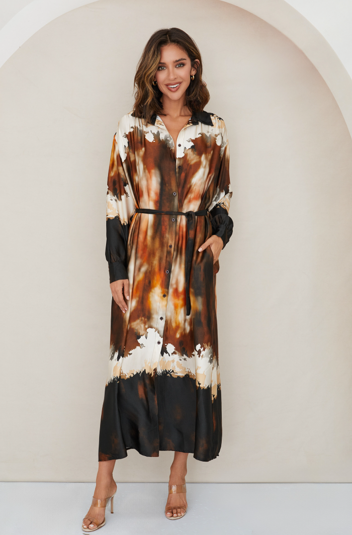 Bleeding Ink Button Down Dress w/ Belt