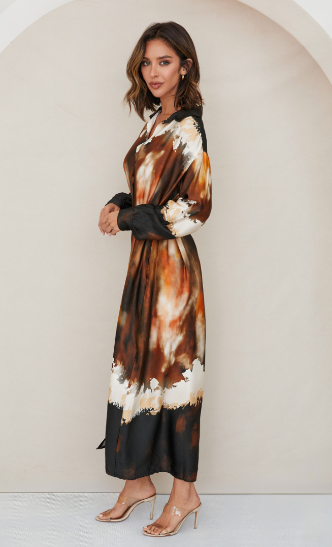 Bleeding Ink Button Down Dress w/ Belt