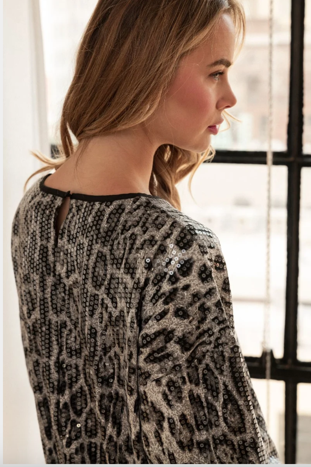 Jelica Sequin Animal Print Top