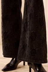 Audrey Embroidered w/ Black Pearls Denim