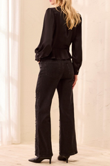 Audrey Embroidered w/ Black Pearls Denim