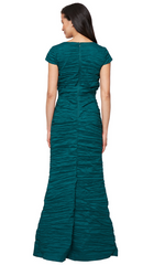 Long Crinkle Taffeta Dress Empire Waist and Cap Sleeves