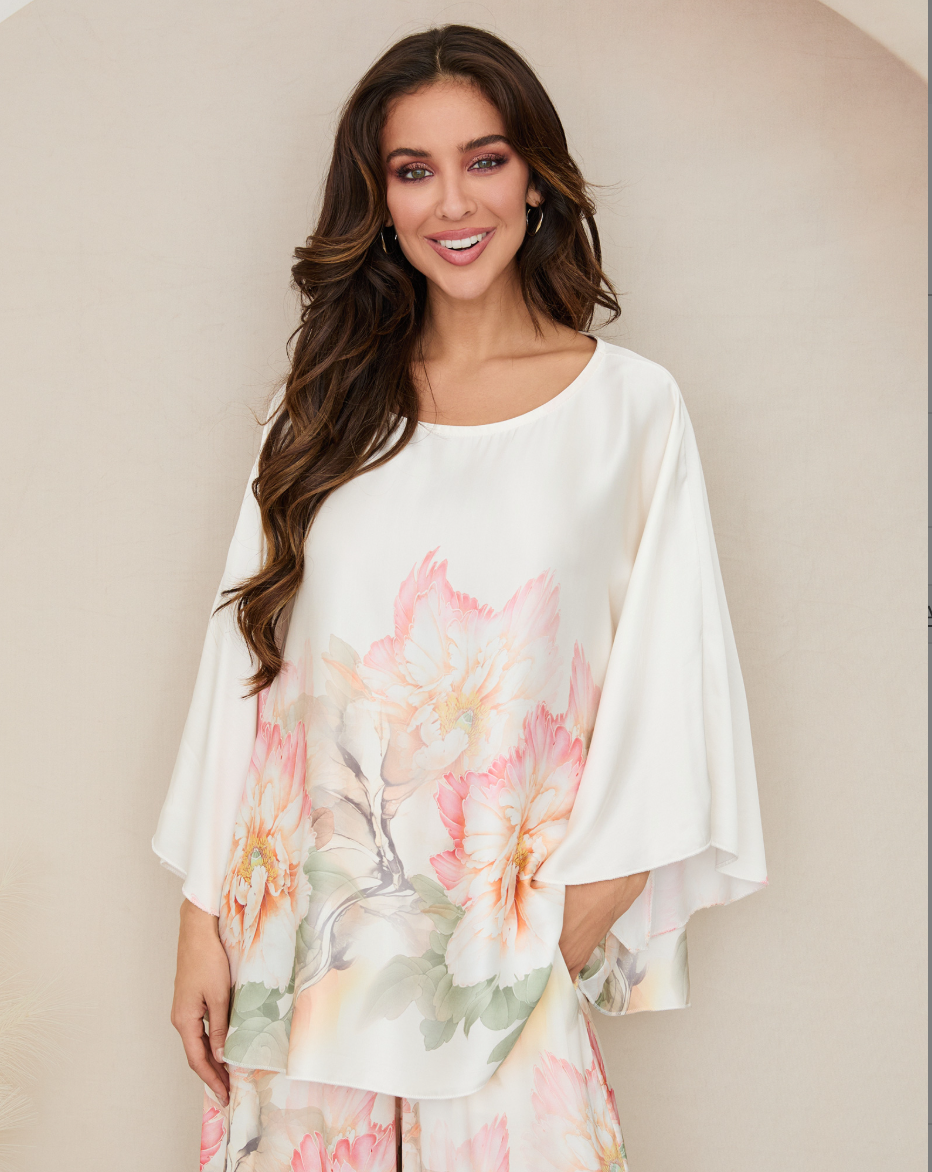 Water Color Peony Dolman Top