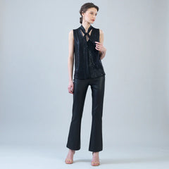 Shimmer Draped Top w/ Neck Tie