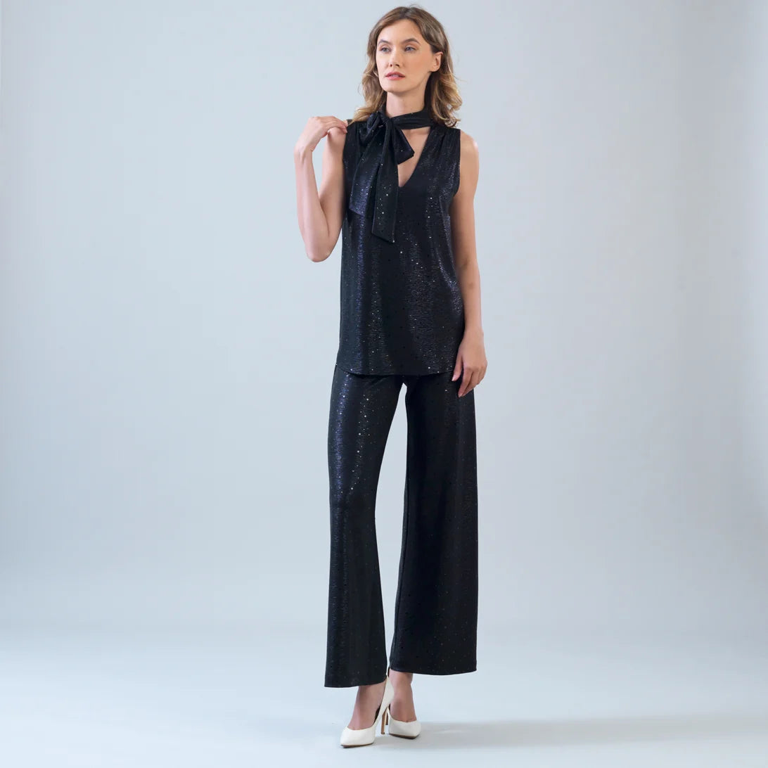 Shimmer Draped Top w/ Neck Tie