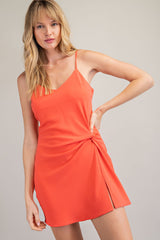 V-Neck Side Slit Mini Dress