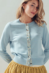 Sweet Floral Ribbon Trim Cardigan