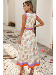 Floral Colorblock Trim Dress
