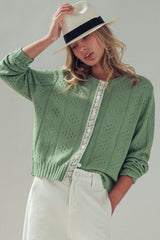 Lace Trim Pointelle Cardigan