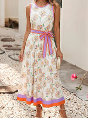 Floral Colorblock Trim Dress