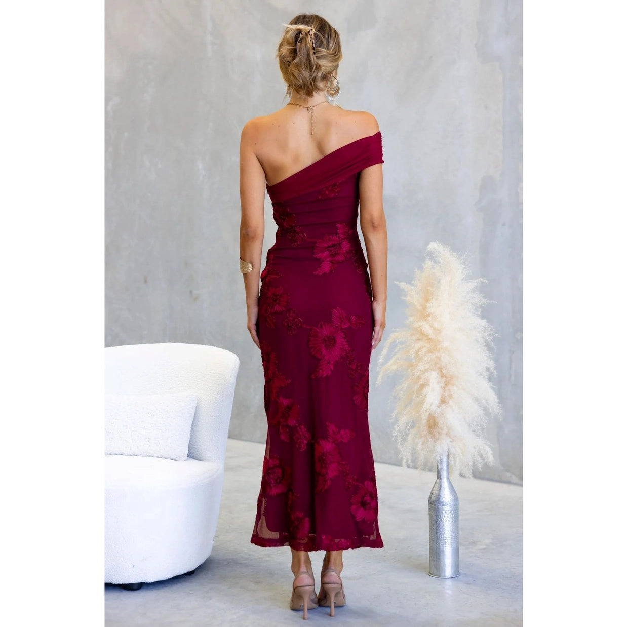 Asymmetrical Off Shoulder Midi Dress