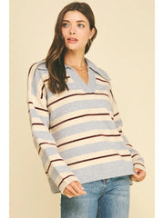 Striped Vneck Knit Sweater