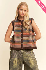 Striped Knit Button Down Vest
