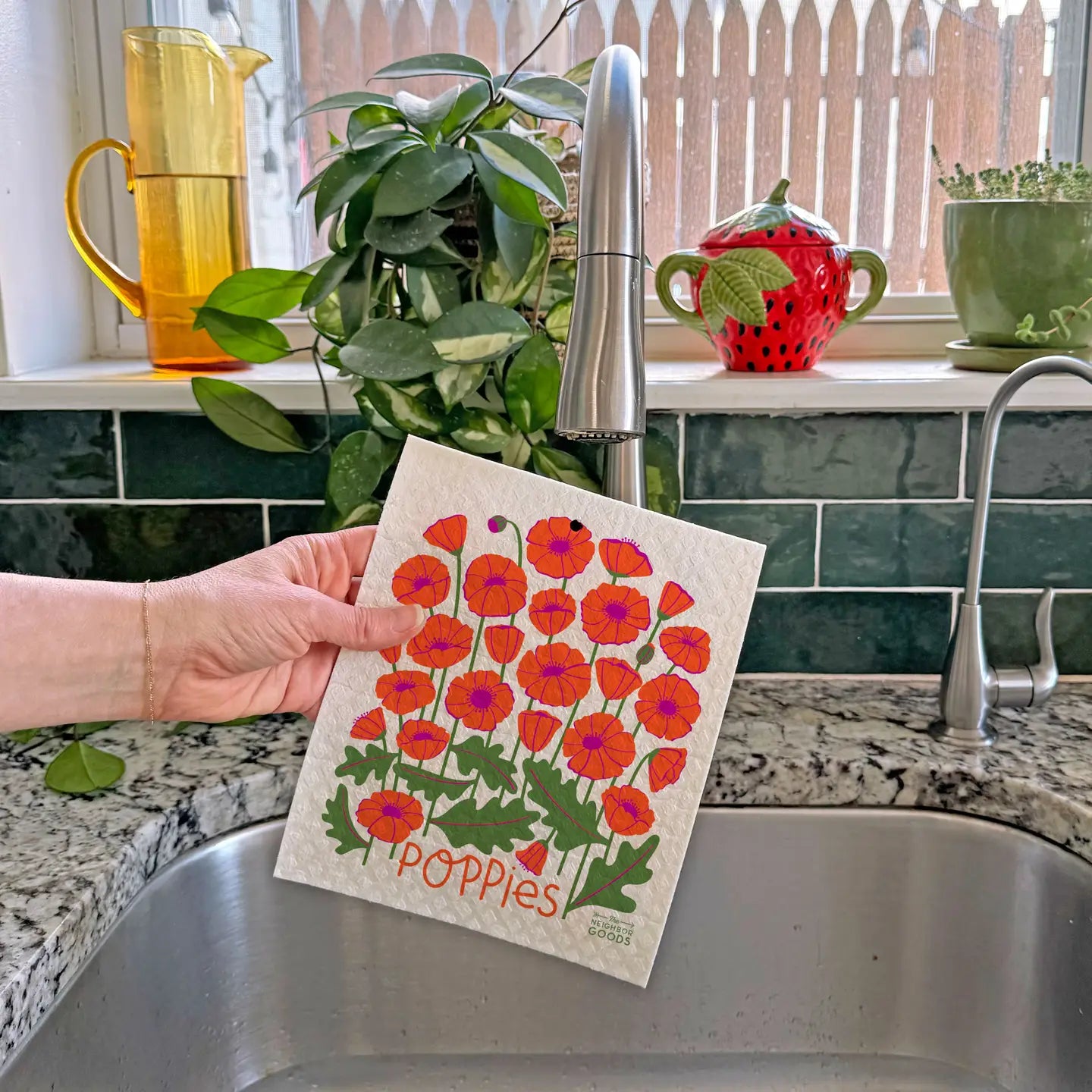 Poppy Tea Towel/Sponge Set