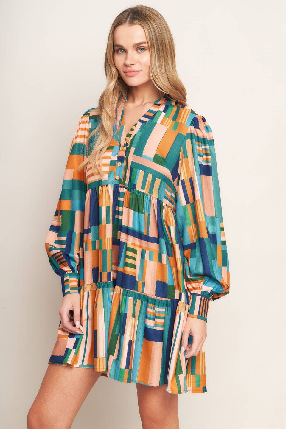 Long Sleeve Tiered Mini Dress