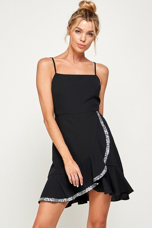 Sleeveless Silver Sequins Ruffle Dress