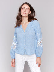 Flower Sleeve Chambray Shirt