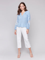 Flower Sleeve Chambray Shirt