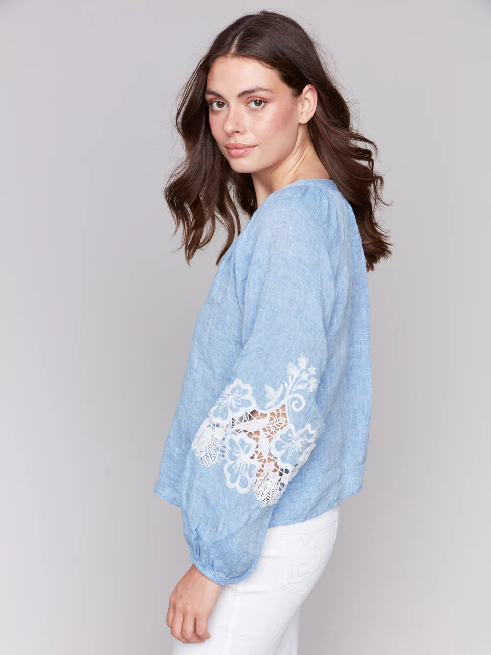 Flower Sleeve Chambray Shirt