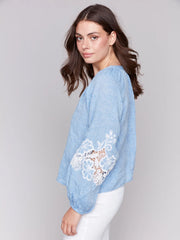 Flower Sleeve Chambray Shirt